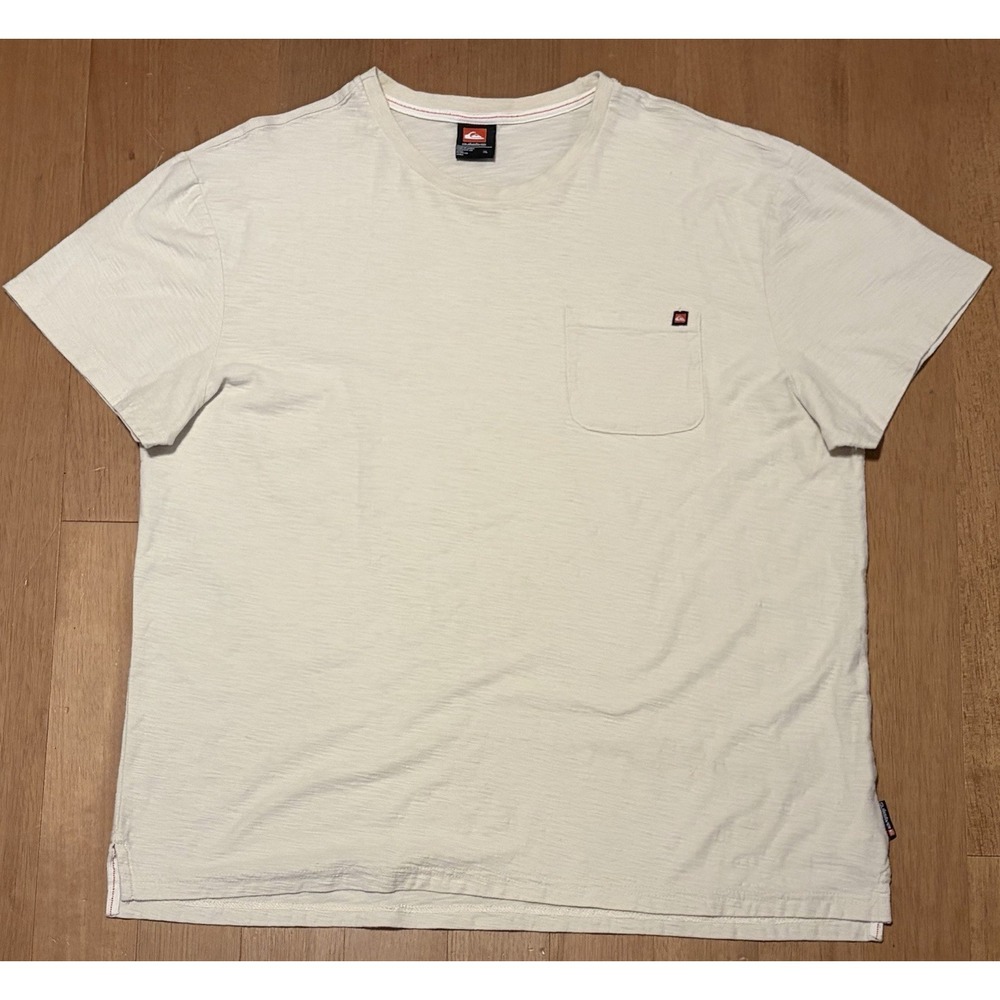 Vintage Quicksilver Pocket Tee White Textured Surf Beach Shirt Y2K XL Cotton EUC